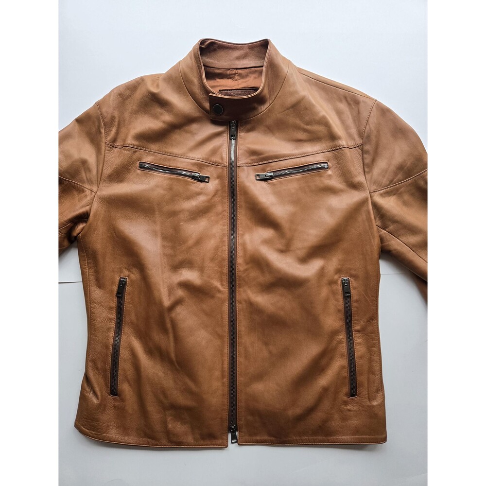 Vintage Italy-made atelier rust brown nappa leather café racer jacket - mens XL‎